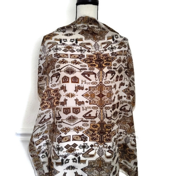 Silk Scarf Native Western Print Scarf - Picture 2 of 3